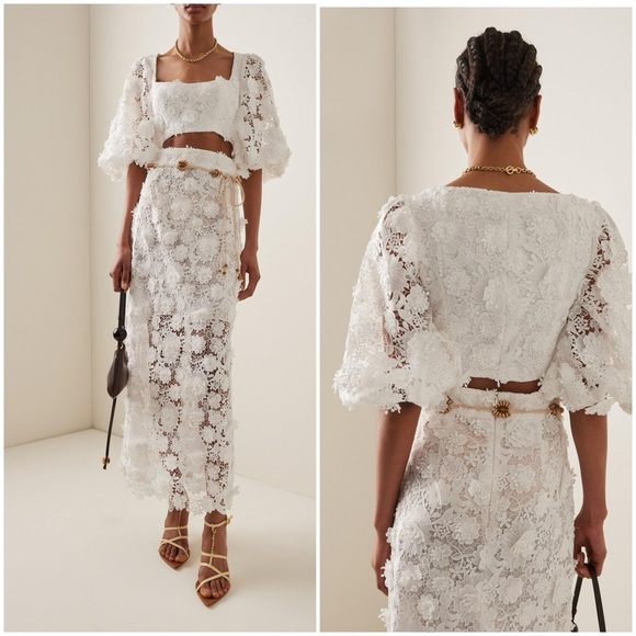Zimmermann
Raie Floral Lace Short-Sleeve Crop Top and Midi Skirt Set - Picture 1 of 15